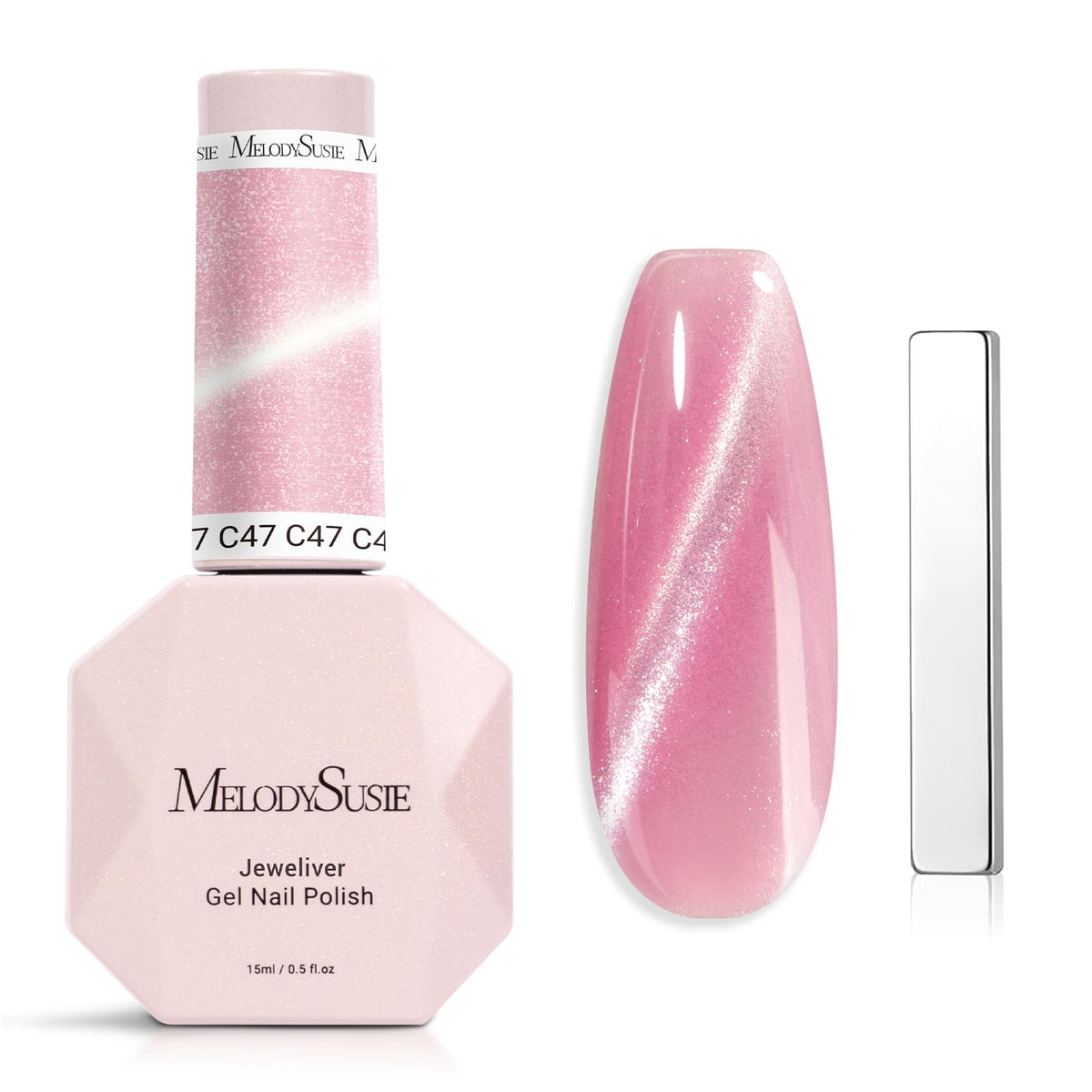 MelodySusie Jeweliver cat eye nail polish with magnet creates magnetic pink shimmer at home