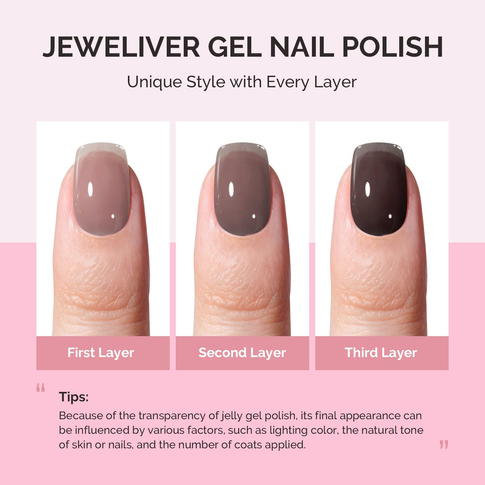 Double-layer swatch reveals deeper jelly color from MelodySusie Jeweliver jelly gel.