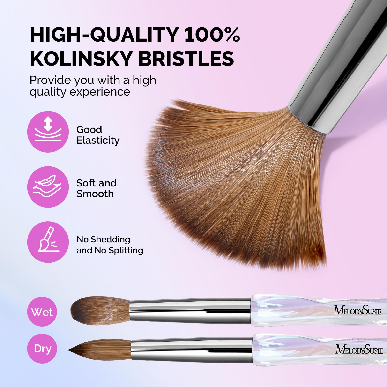 MelodySusie Kolinsky brush pre-use rinse shows preparation for optimal performance.