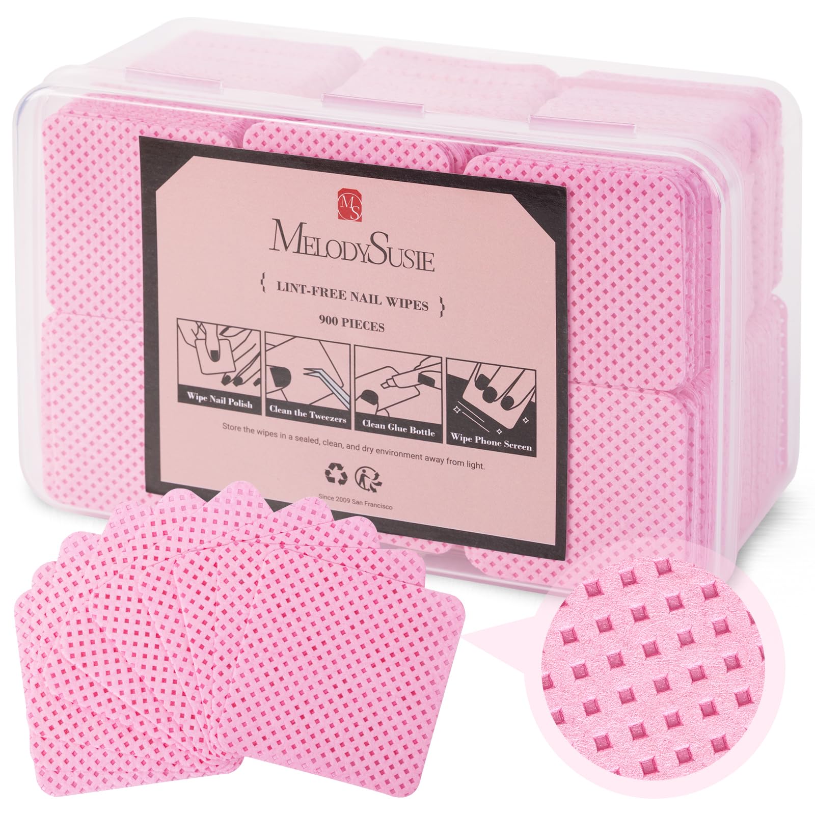 MelodySusie lint-free nail wipes closeup showing soft non woven texture for polish removal