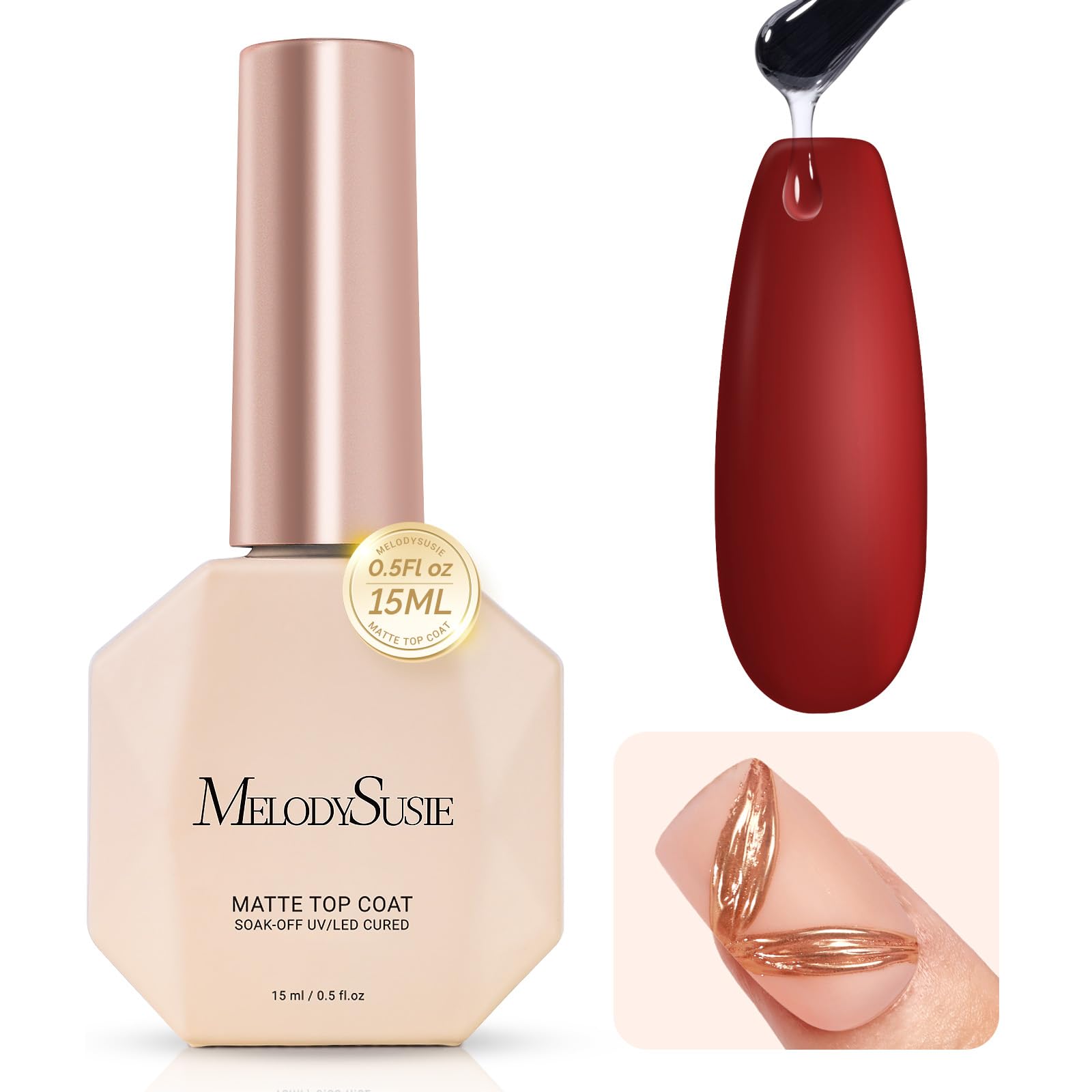 MelodySusie matte top coat bottle-pour provides a chrome-proof seal for crisp chrome powder details.