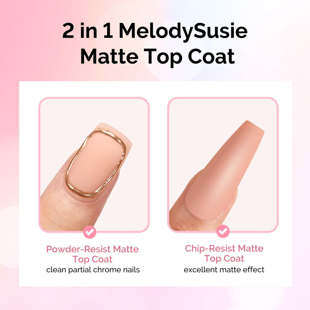 MelodySusie matte top coat chrome-powder-proof protects precise patterns during chrome powder art.