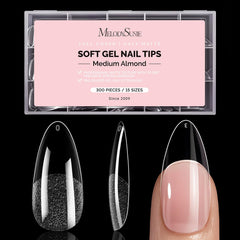 MelodySusie Medium Almond X Nail Tips 300Pcs set for precise fit and salon-ready extensions.