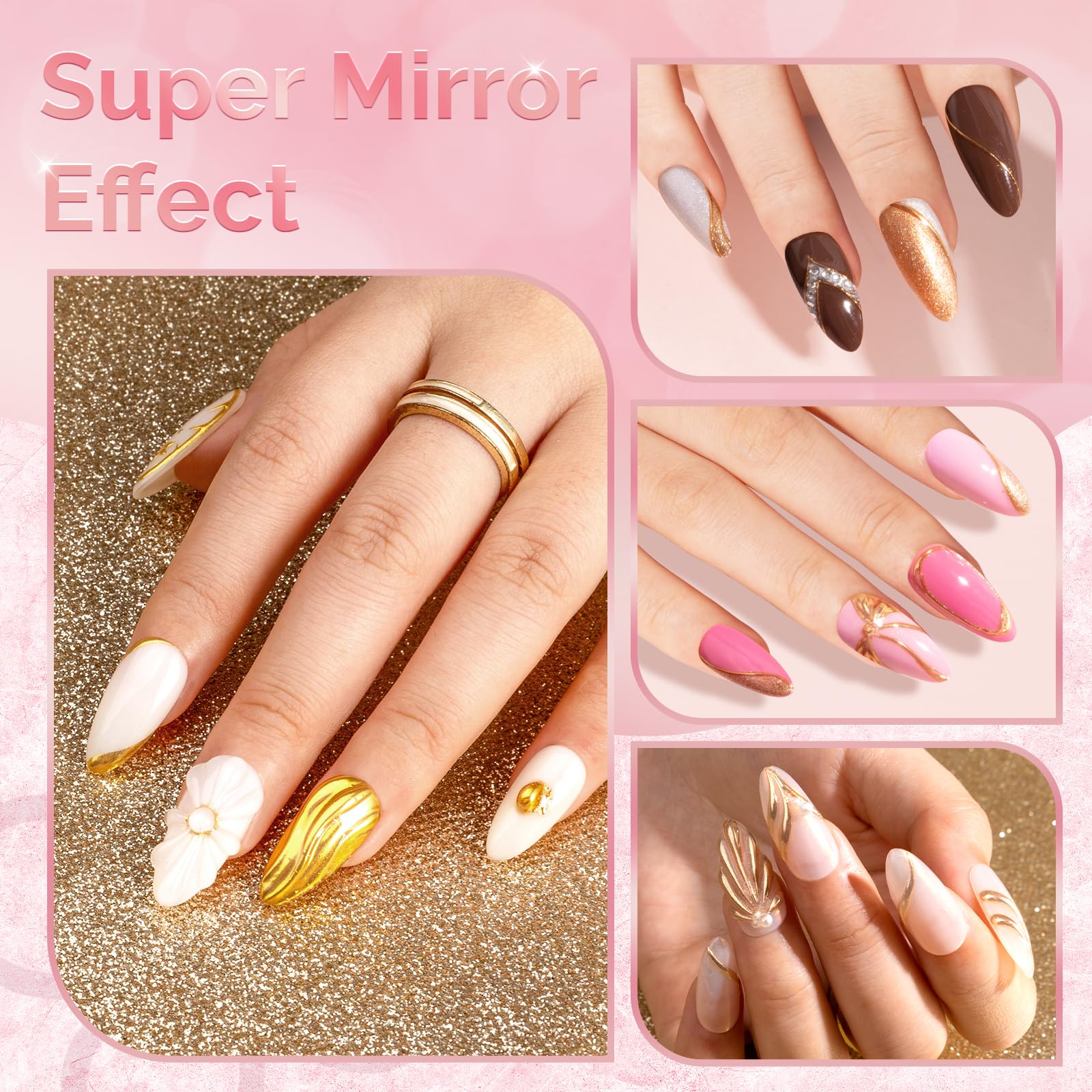 Nails with glossy mirror chrome effect using MelodySusie powder