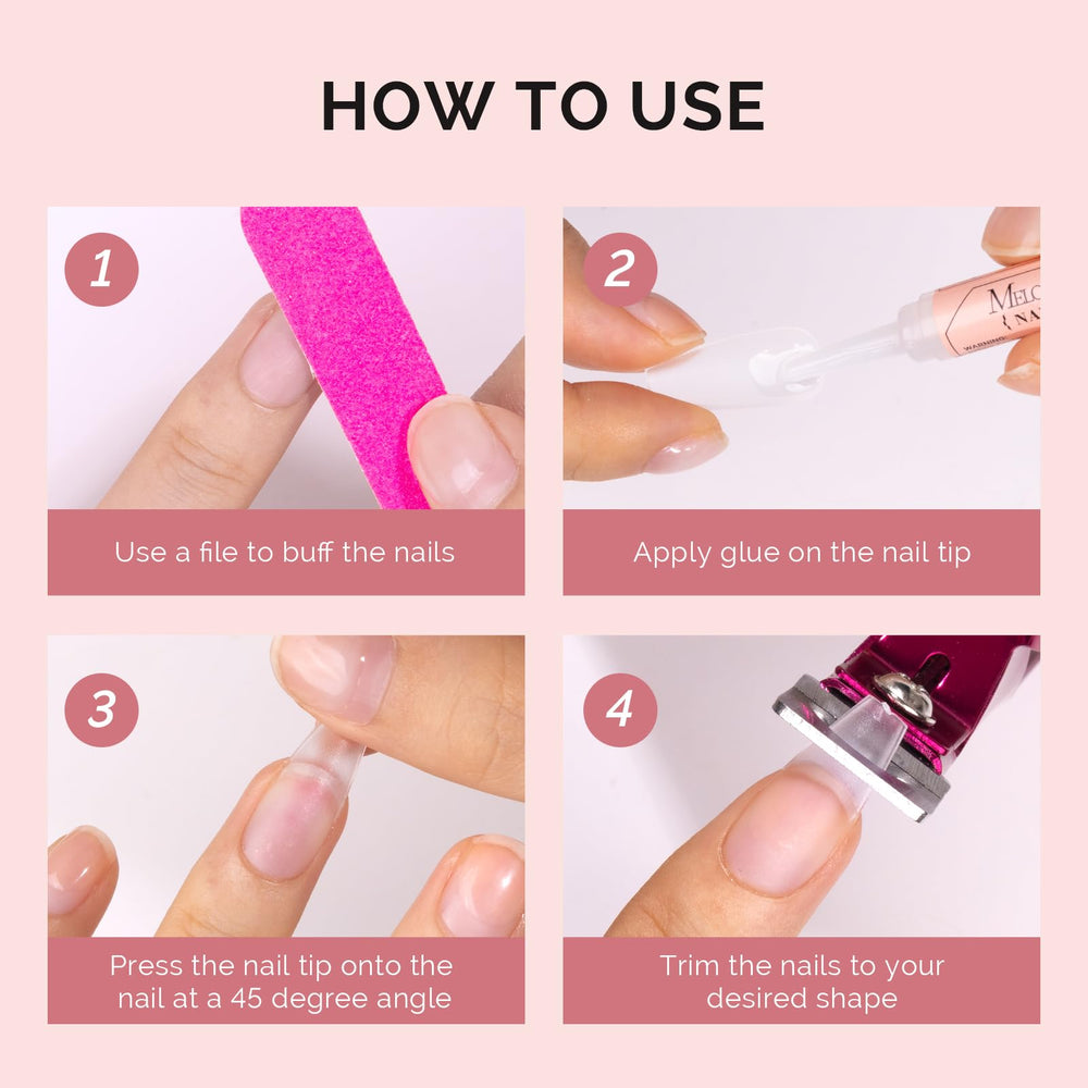 MelodySusie nail glue - no-lamp-needed, mess-free application.