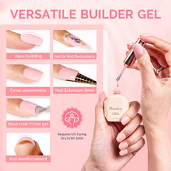 MelodySusie nail-length extension with nude gel for natural-looking enhancements.