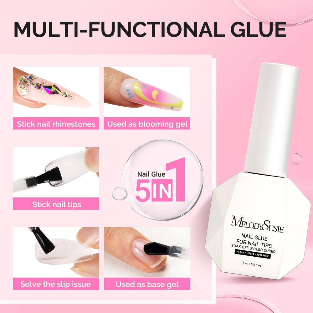 MelodySusie 5-in-1 adhesive close-up for precise tip bonding.
