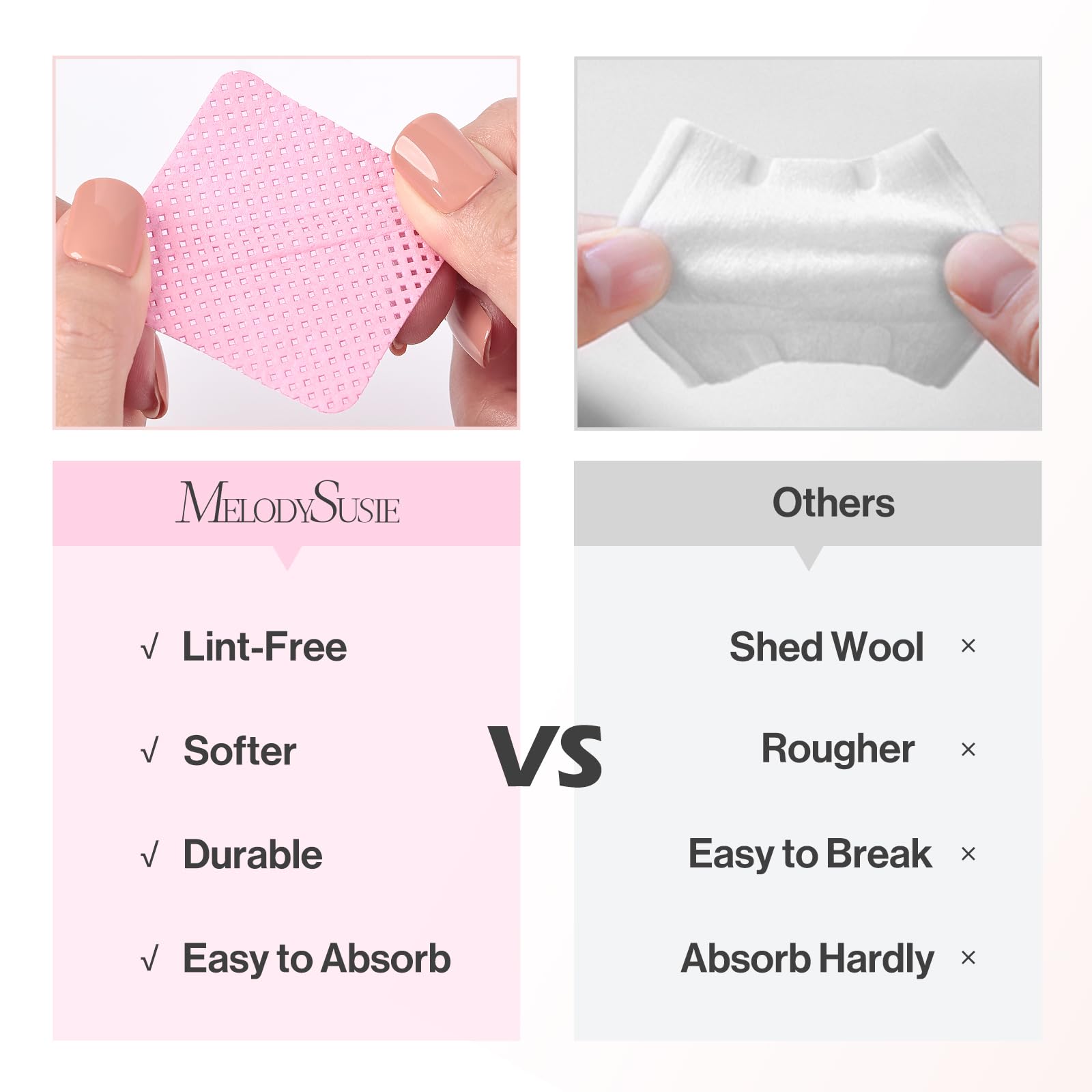 MelodySusie nail wipes absorbent pinhole design for quick polish removal without residue