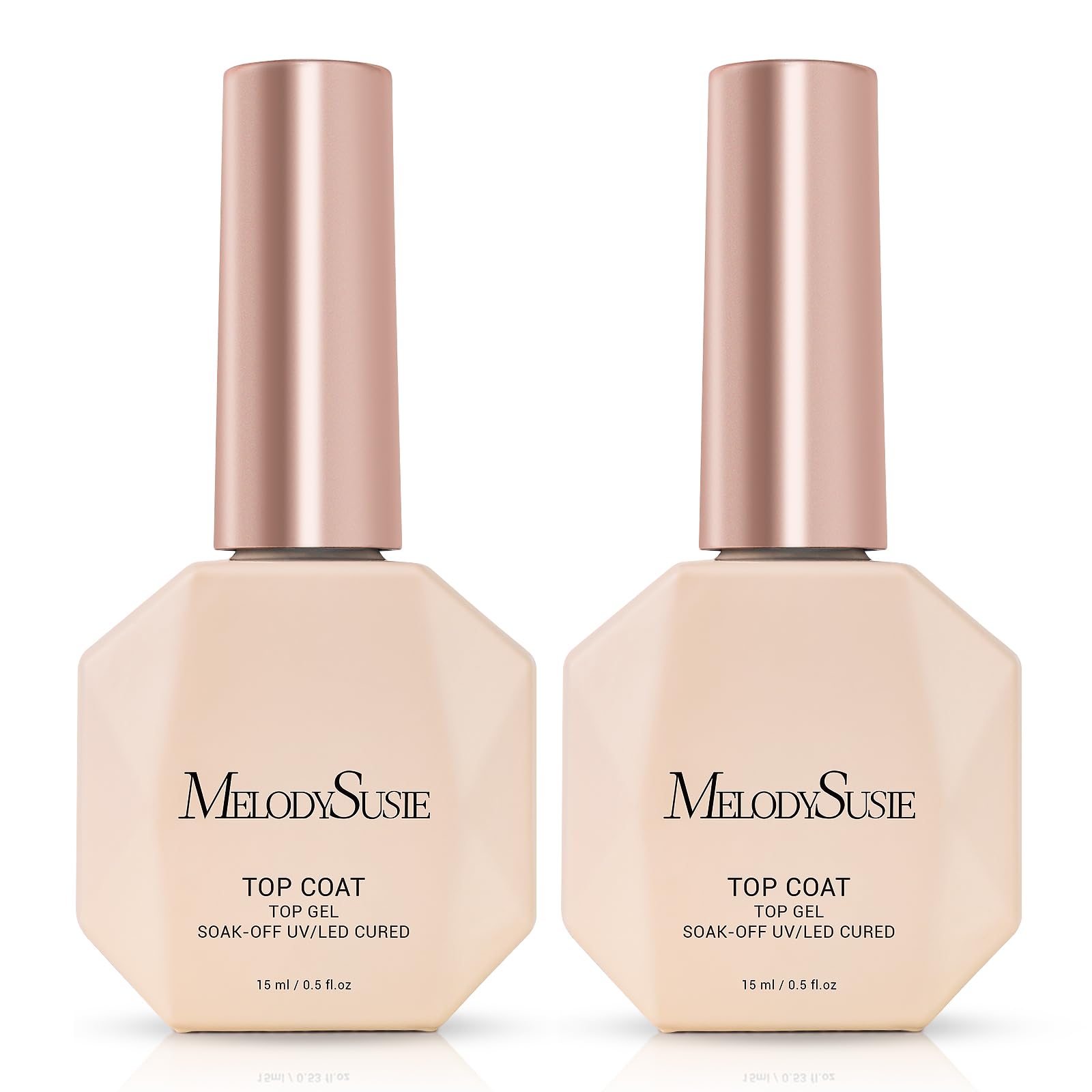 MelodySusie no-wipe top coat bottle with a crystal-clear glossy finish for gel and natural nails.