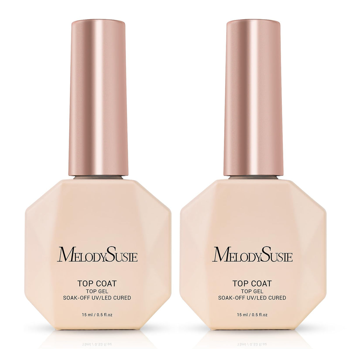 MelodySusie no-wipe top coat bottle with a crystal-clear glossy finish for gel and natural nails.