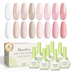 MelodySusie plant based gel nail polish set pink nude shades for salon quality wear.