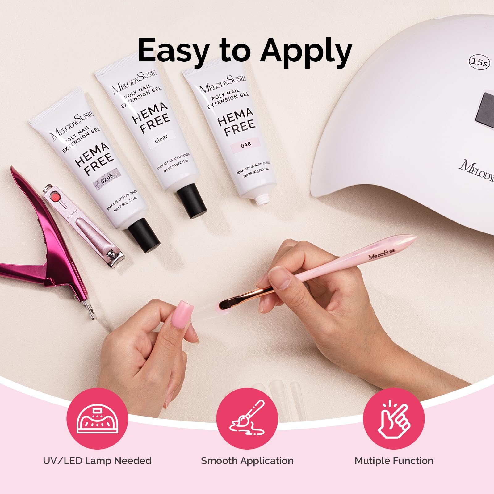 MelodySusie Poly Gel clear base for nail art and repairs.