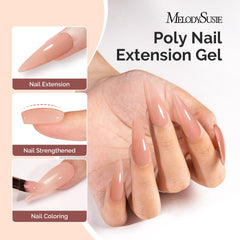 MelodySusie Poly Nail Extension Gel bottle highlights HEMA-free formula for allergy-friendly nails.