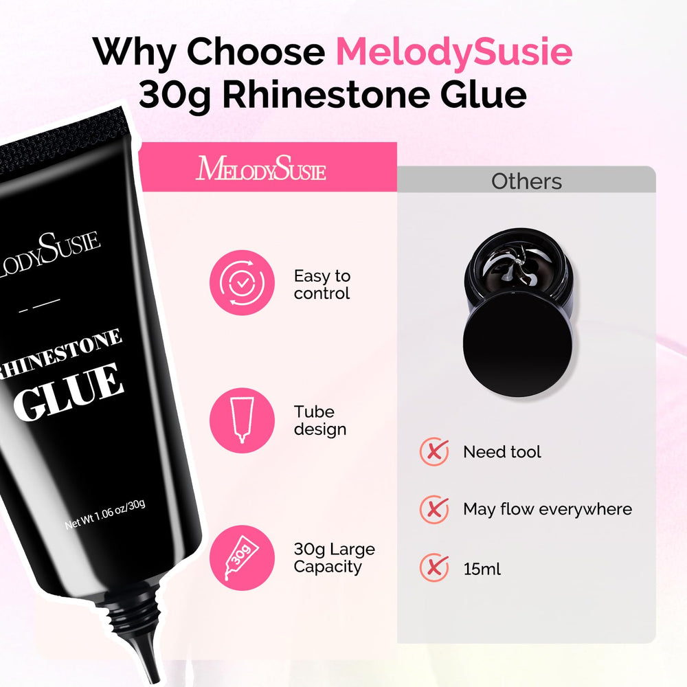 MelodySusie Rhinestone Glue delivers long-lasting adhesion across varied nail styles.