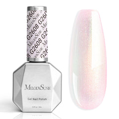 MelodySusie Shimmer Aurora gel polish bottle shows jelly pink and white shade with long-lasting shine.