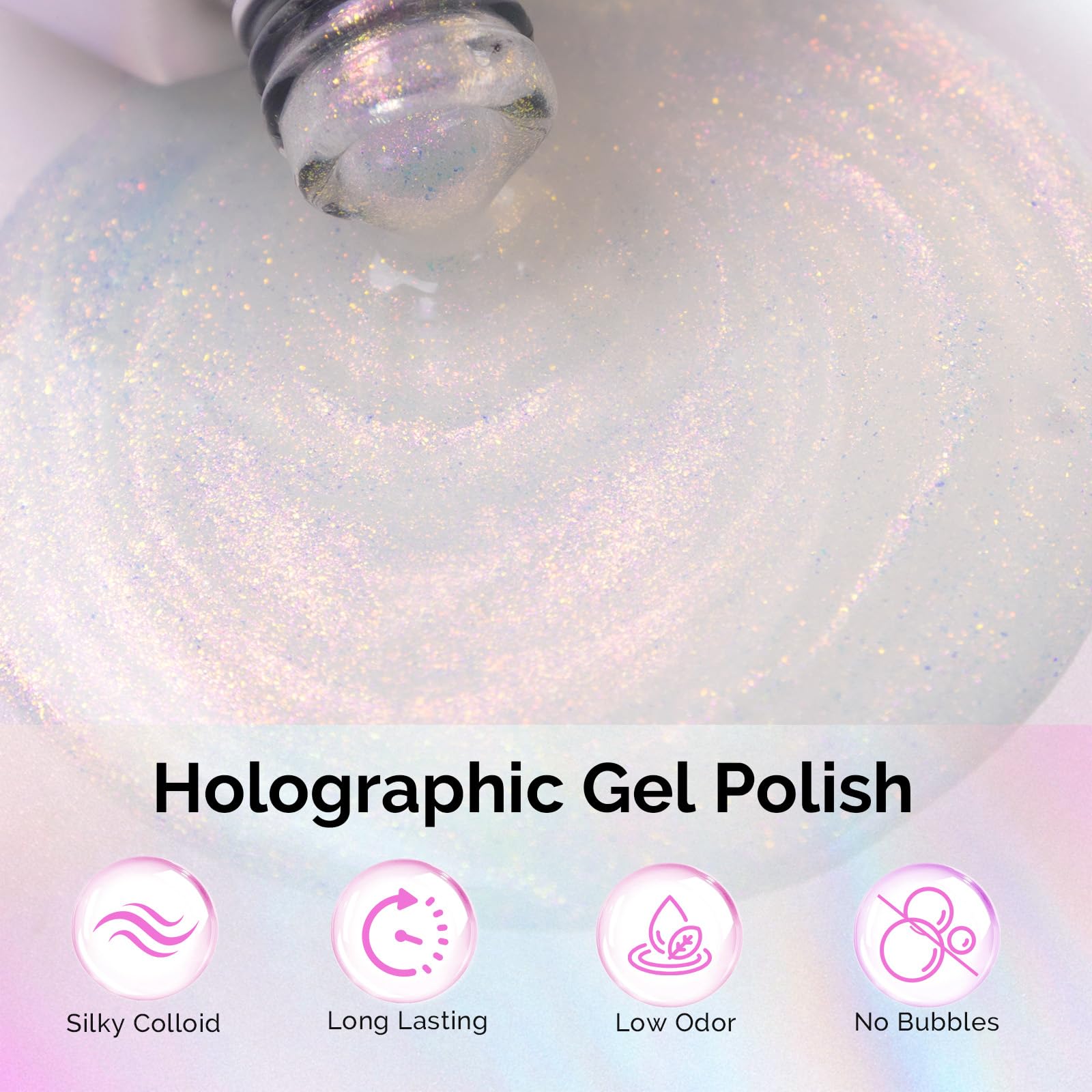 Close-up of MelodySusie Shimmer Aurora manicure with salon-grade shine.