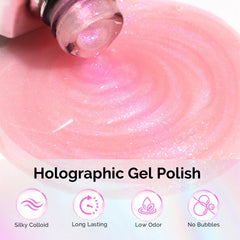 MelodySusie Shimmer Pearl Pink Gel Polish cap closeup highlights ergonomic design