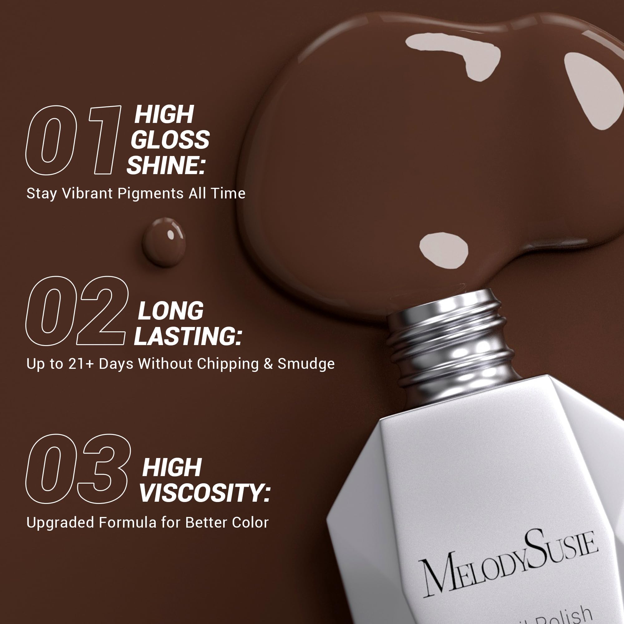 MelodySusie Thick Americano Brown Gel Nail Polish bottle close-up highlights rich, high-gloss finish.
