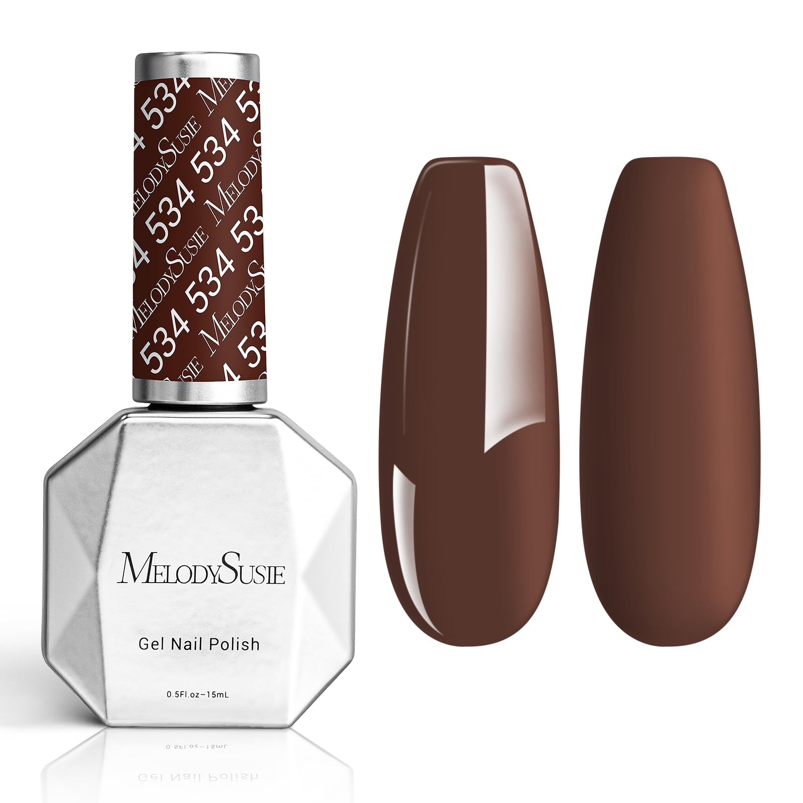 MelodySusie Thick Americano Brown Gel Nail Polish bottle shows rich caramel color for home manicure.