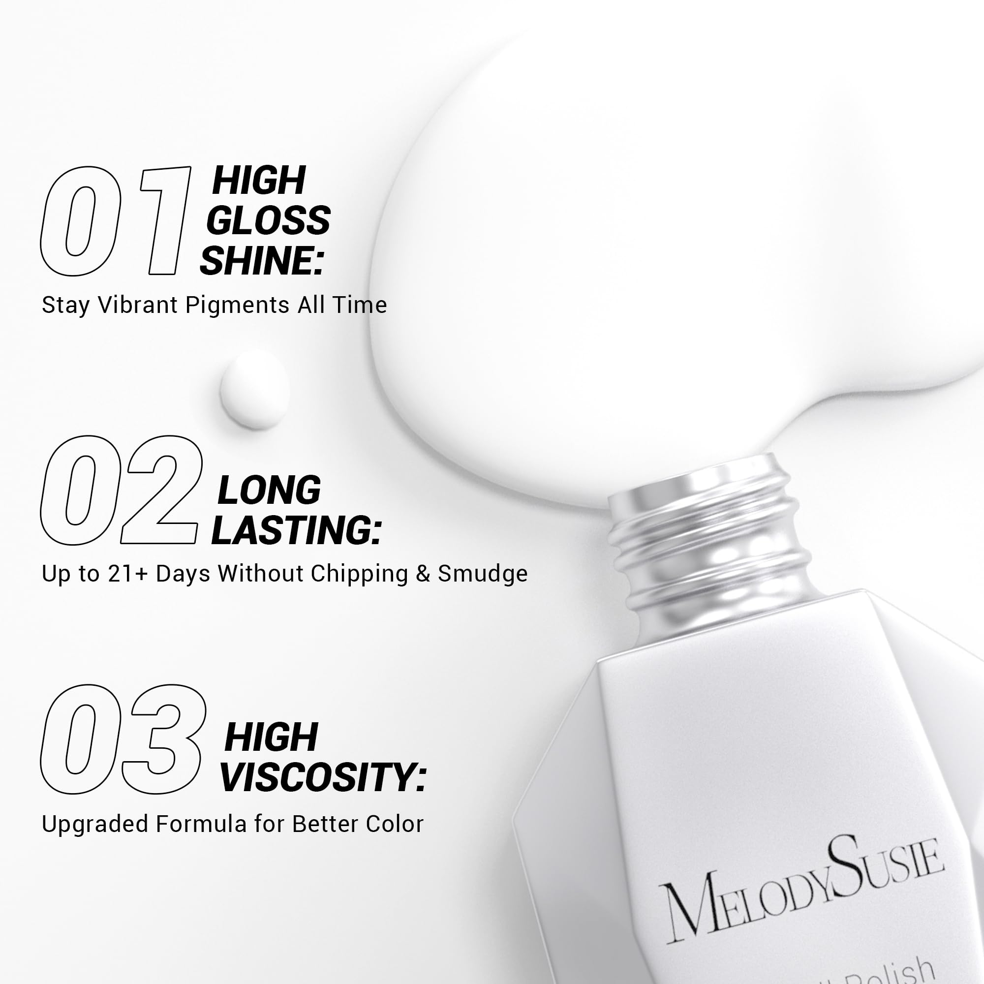 MelodySusie Thick Snow White Gel Polish under UV lamp cures for lasting shine.