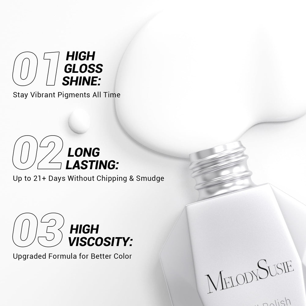 MelodySusie Thick Snow White Gel Polish under UV lamp cures for lasting shine.