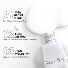 MelodySusie Thick Snow White Gel Polish under UV lamp cures for lasting shine.