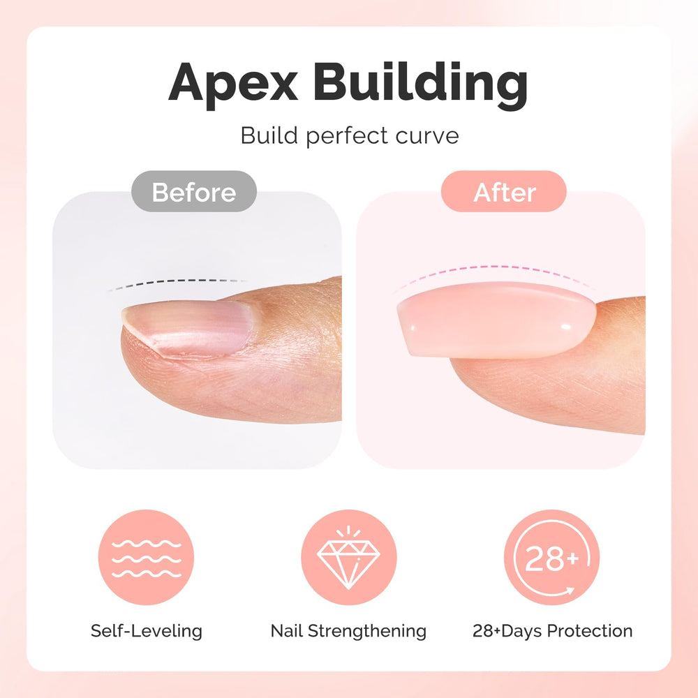 MelodySusie Thickening Overlay Gel builds strong apex and structure.