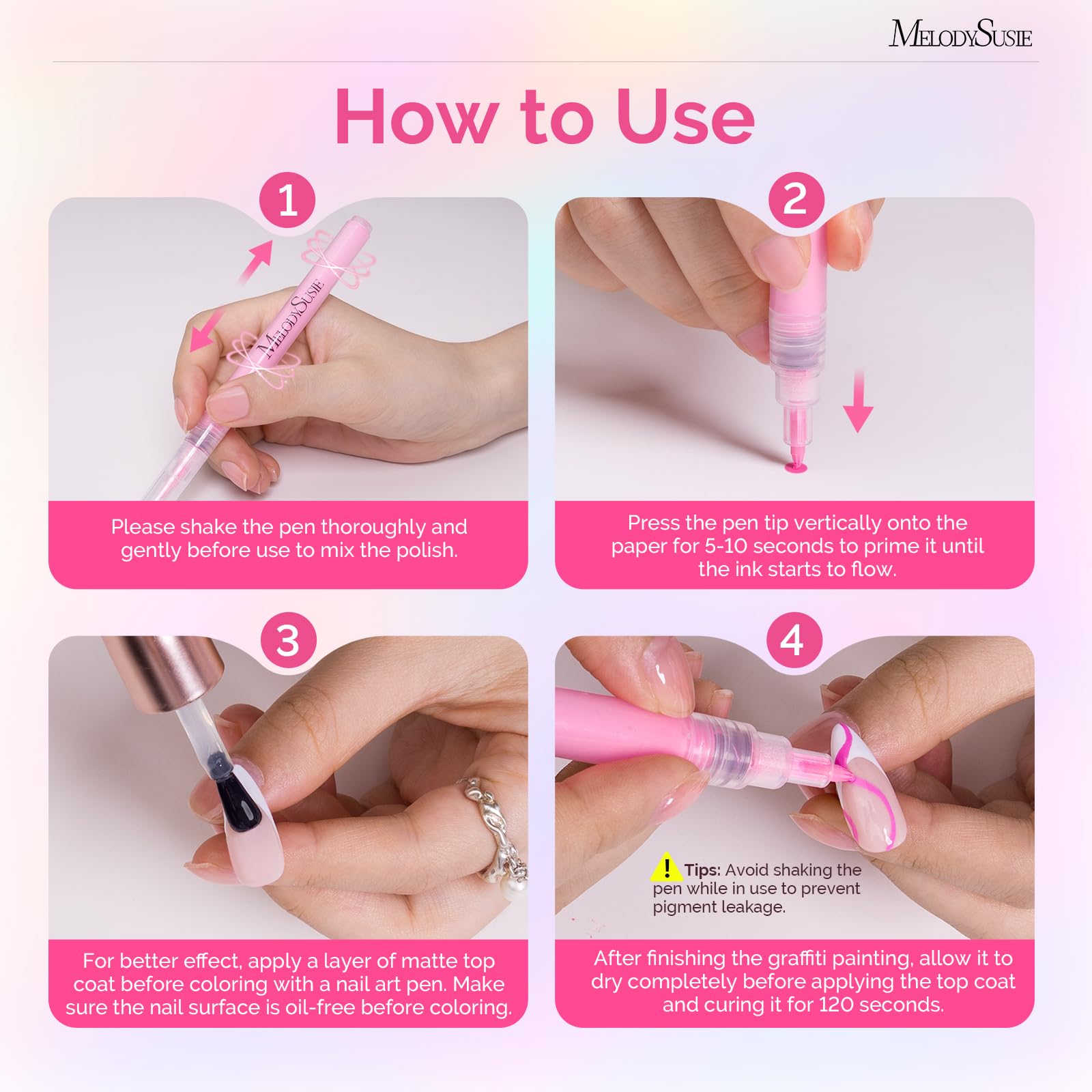 MelodySusie tightly capped pens prevent drying and preserve color quality.