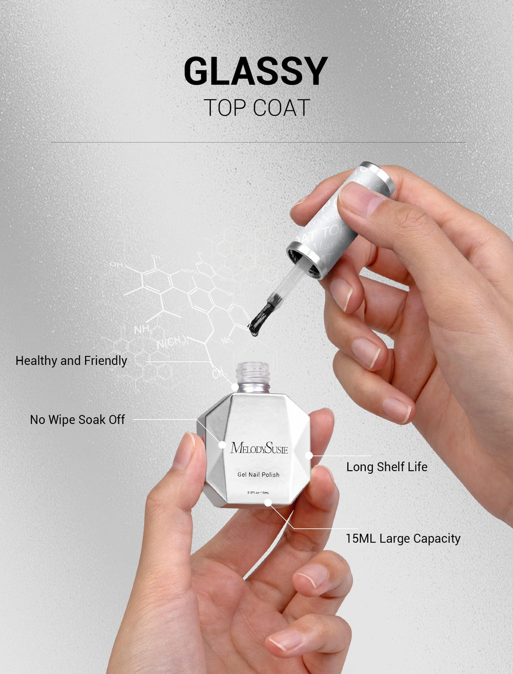 MelodySusie top coat closeup highlights clear formula for chip-resistant shine.