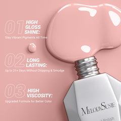 MelodySusie gel polish ready for UV/LED curing with compatible lamp imagery.