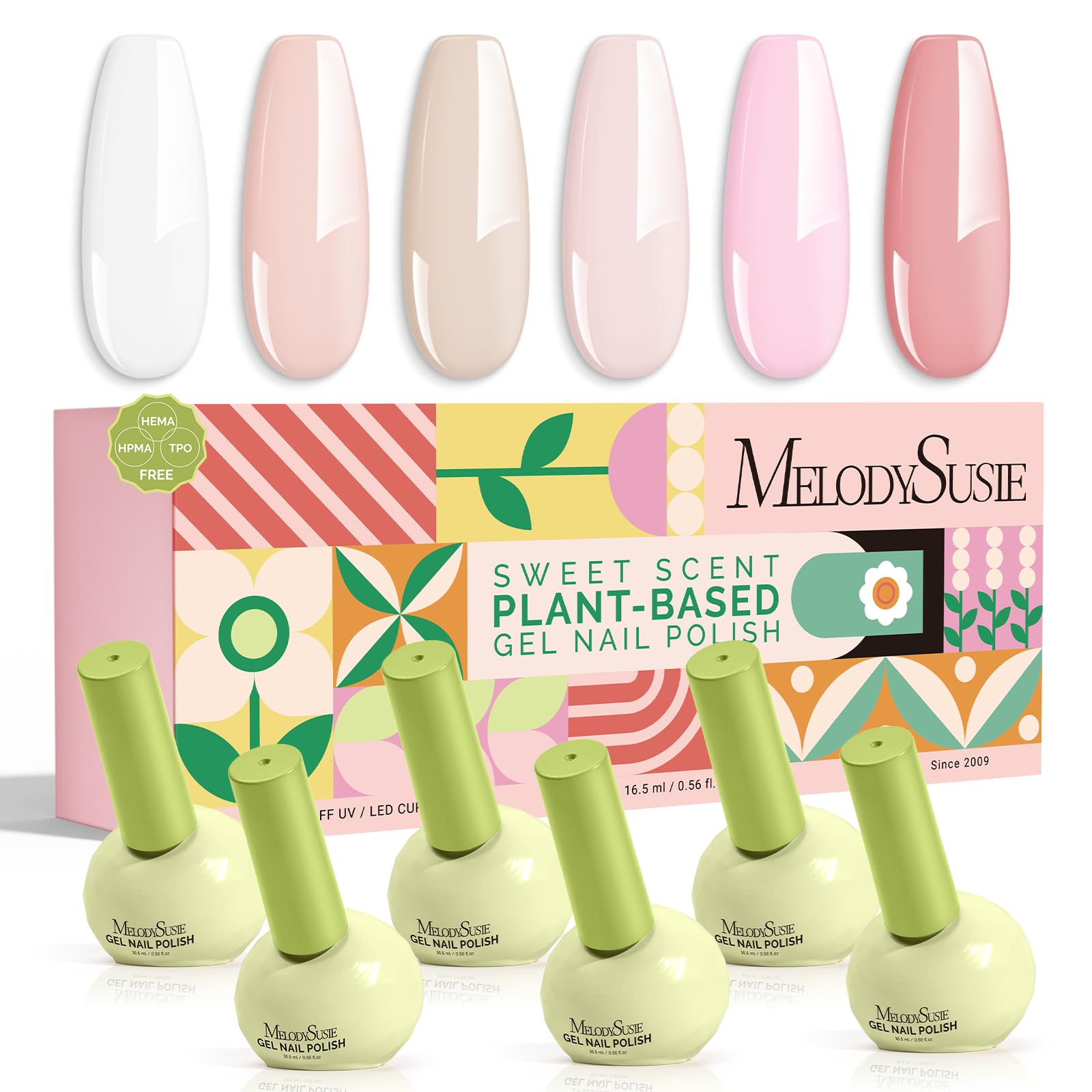 MelodySusie Valentine Pink Nude bottle highlights a clean, elegant manicure, ideal for quick home touch-ups.