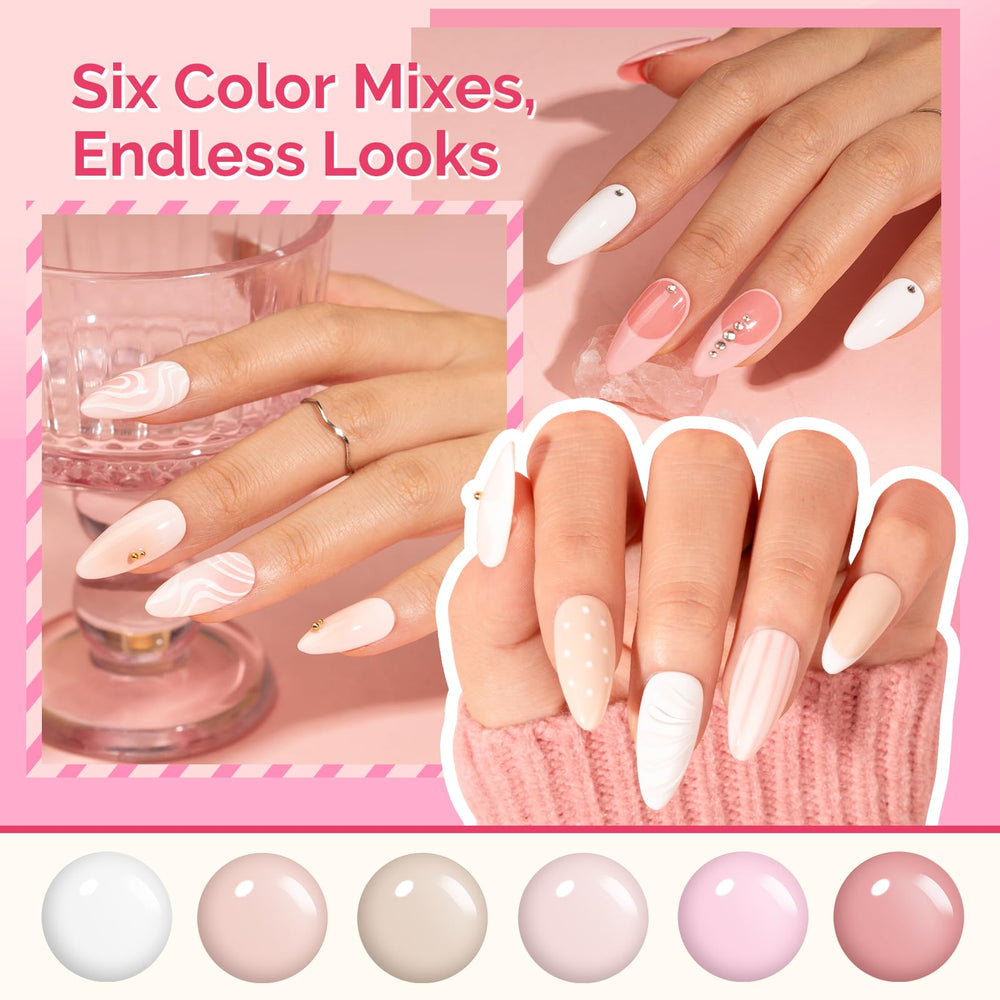 MelodySusie Valentine Pink Nude swatches display six shades for versatile looks, perfect for shade planning.