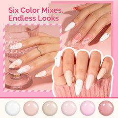 MelodySusie Valentine Pink Nude swatches display six shades for versatile looks, perfect for shade planning.