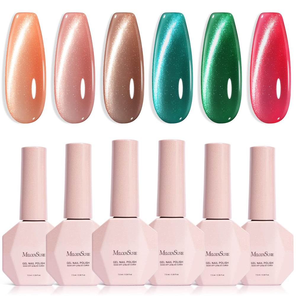 MelodySusie Velvet Gem cat eye set with six colors for home salon-quality nails.