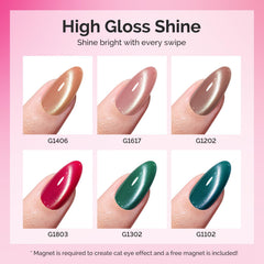 MelodySusie Velvet Gem magnetic wand demonstrates cat eye shifts on nails.