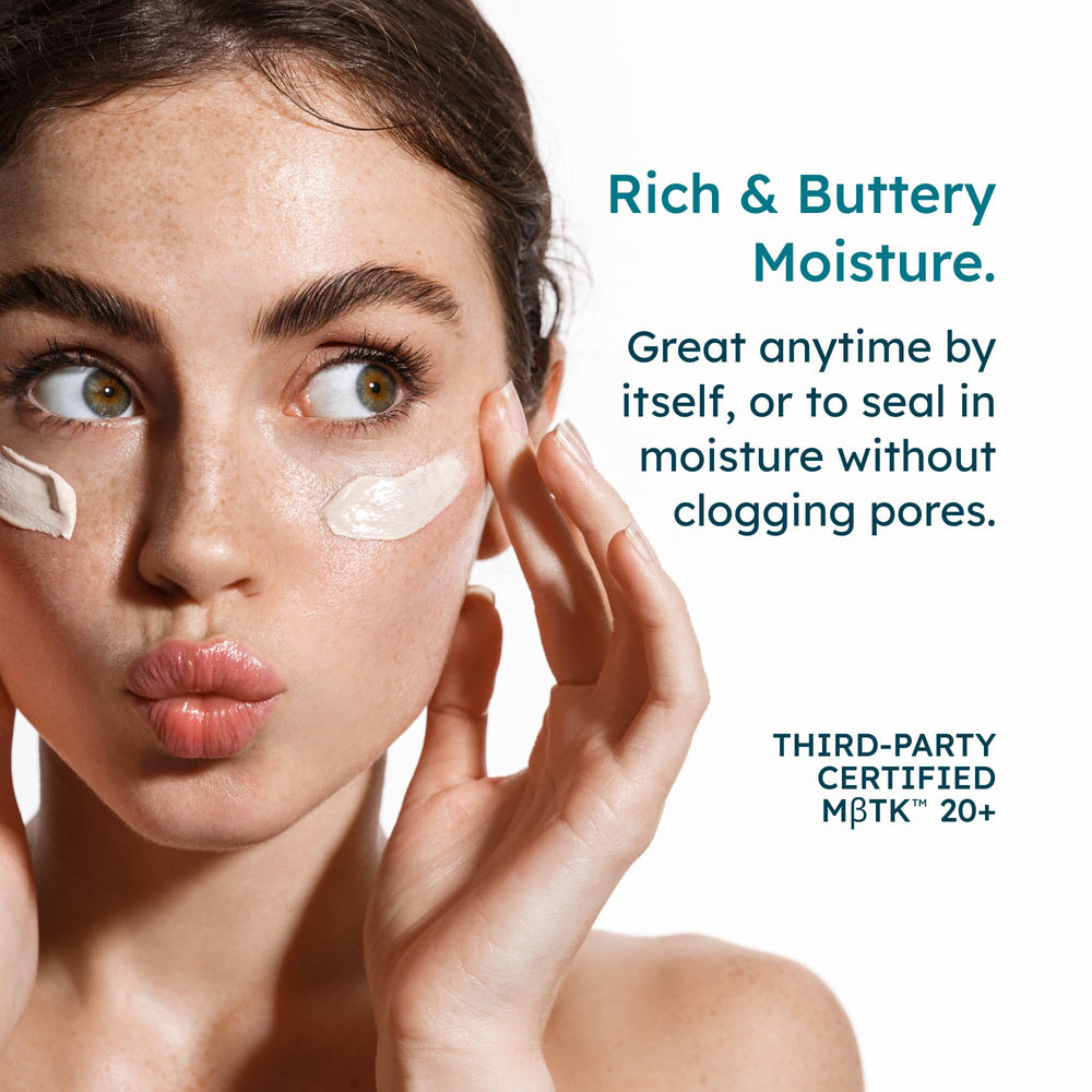 Dewy glow after applying Melora Manuka Honey Cream on the face.