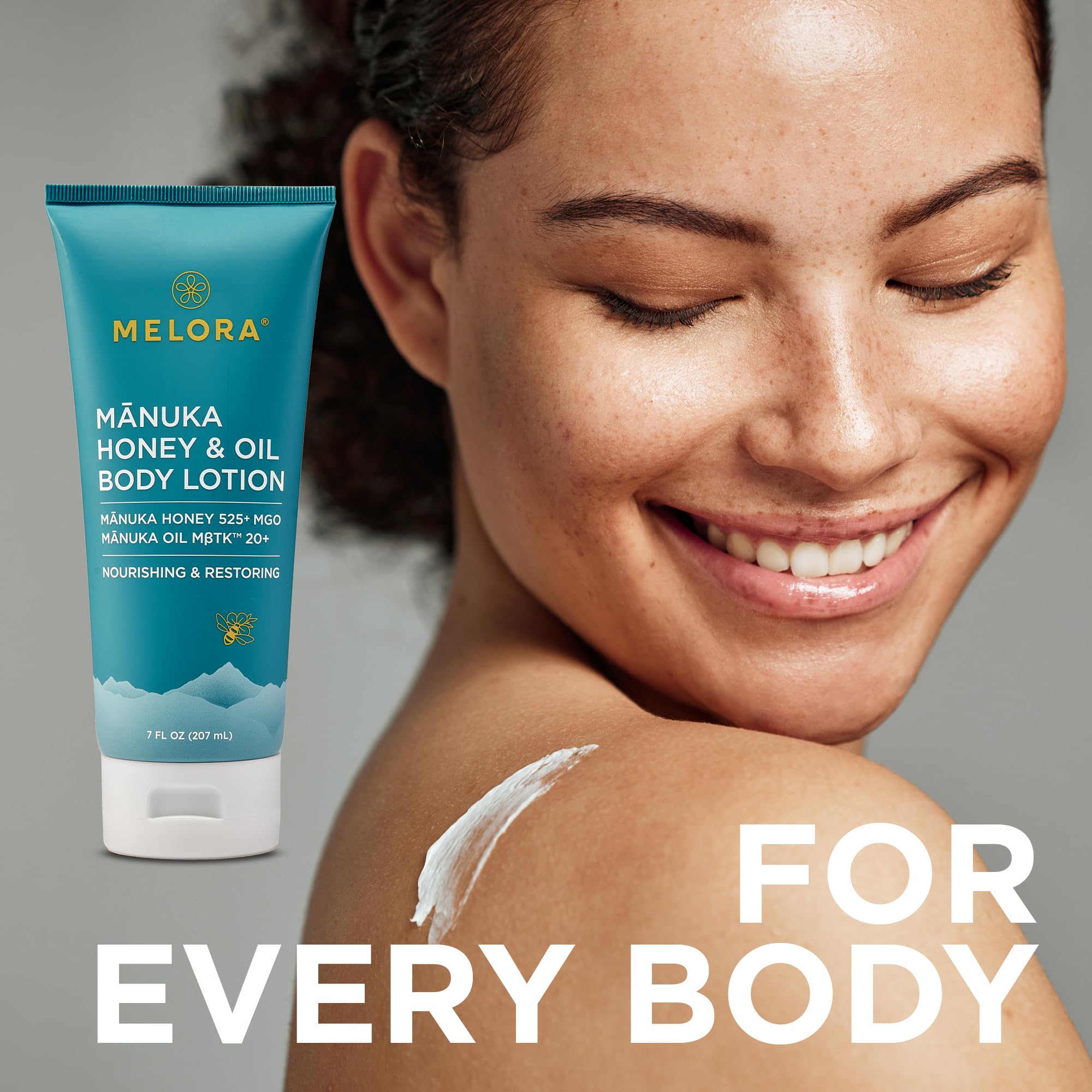 Melora packaging emphasizes sustainable sourcing for skin-friendly care.