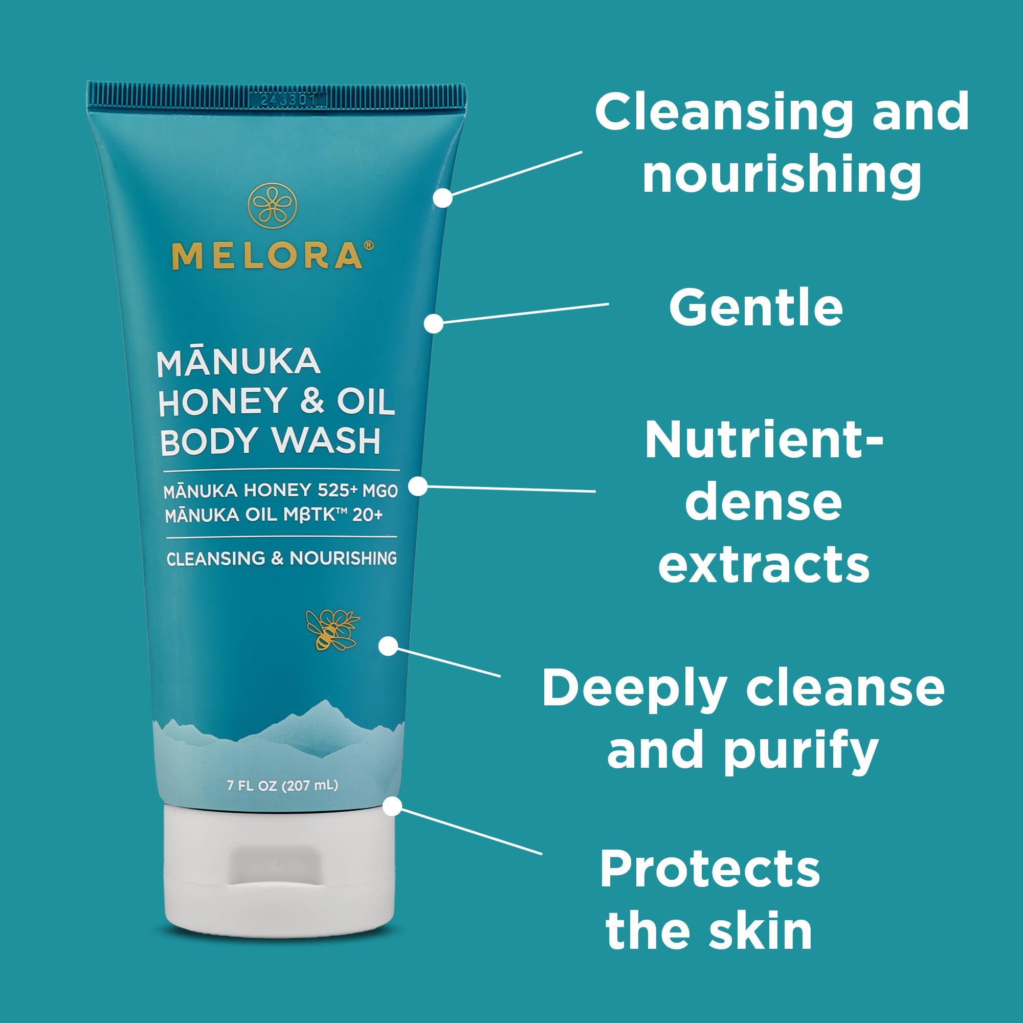 Hands apply Melora wash for daily refreshing cleanse.