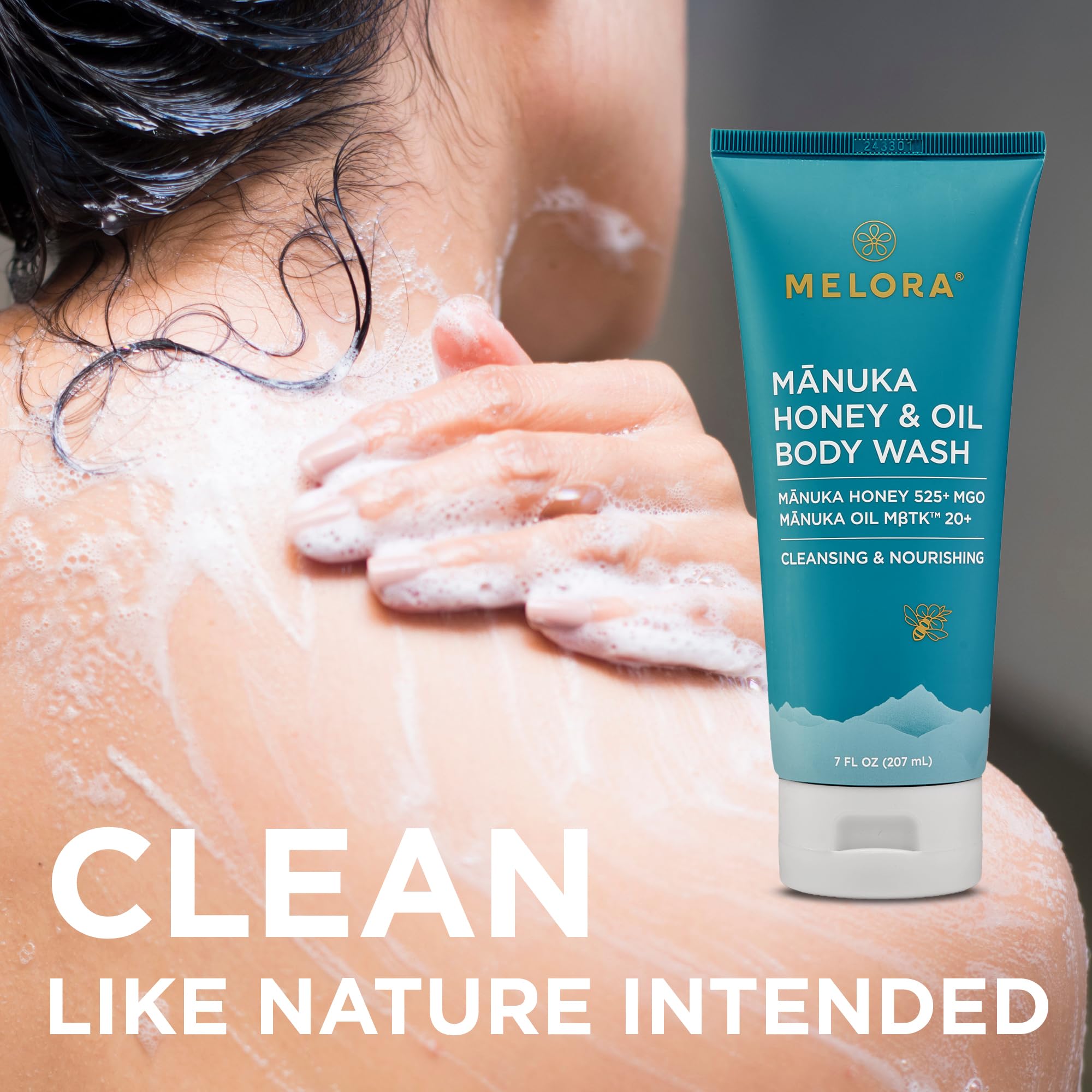 Steam-filled shower with Melora wash for a rejuvenating routine.