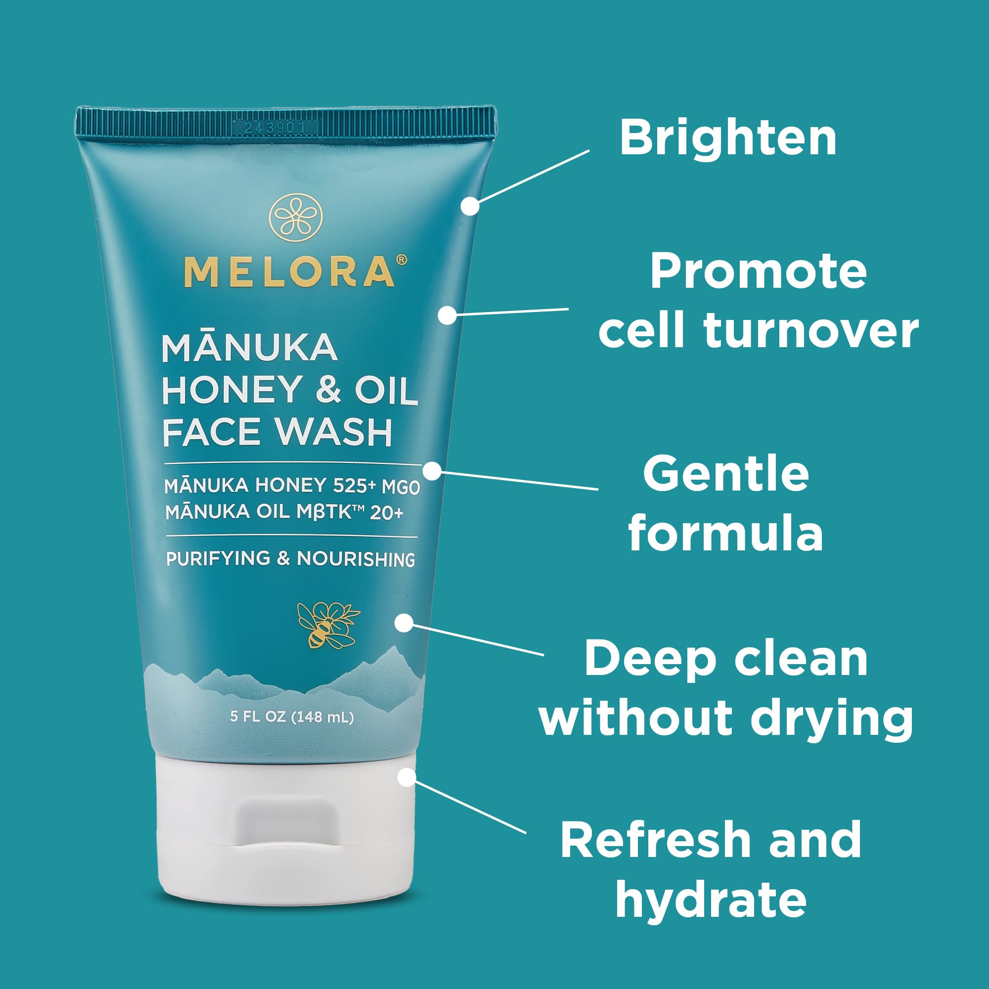 Manuka oil from leaves highlights natural extract aiding oil balance.