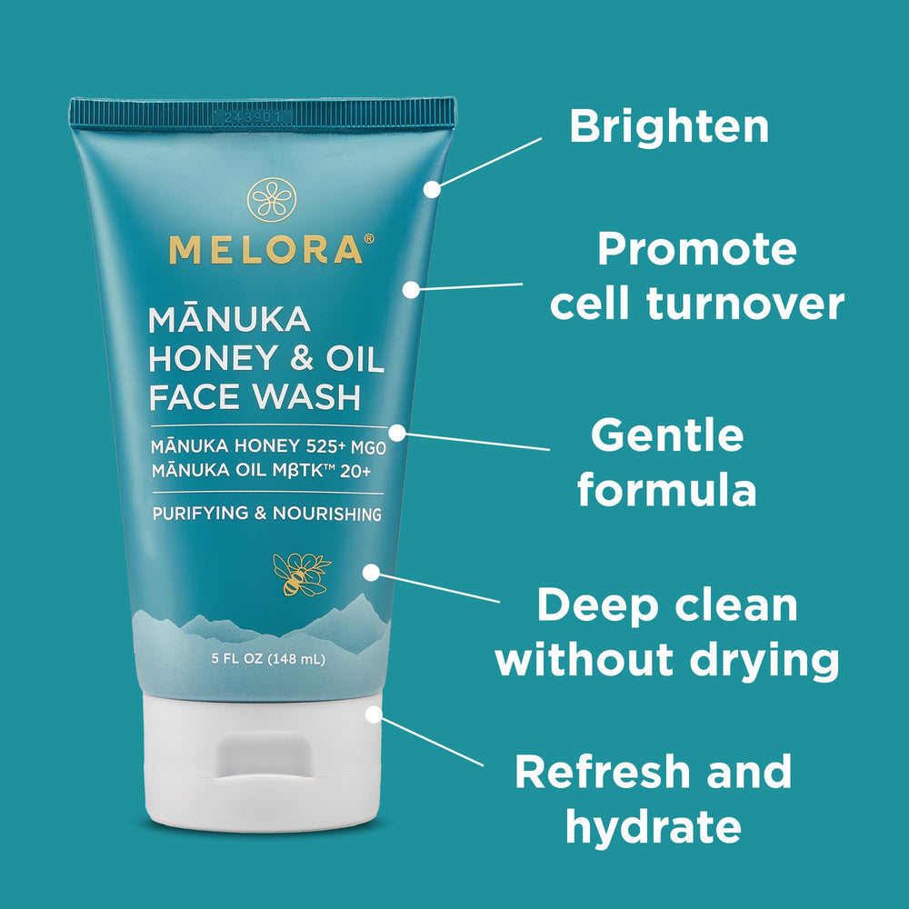 Manuka oil from leaves highlights natural extract aiding oil balance.