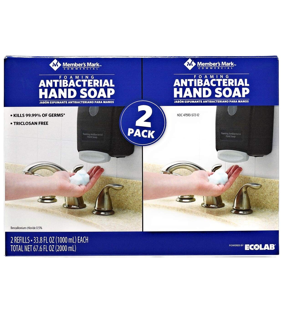 Member's Mark antibacterial foaming hand soap refill bottle, 33.8 oz, helps reduce germs.