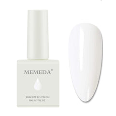 MEMEDA Milky White Nude gel polish being base-coated for smooth adhesion