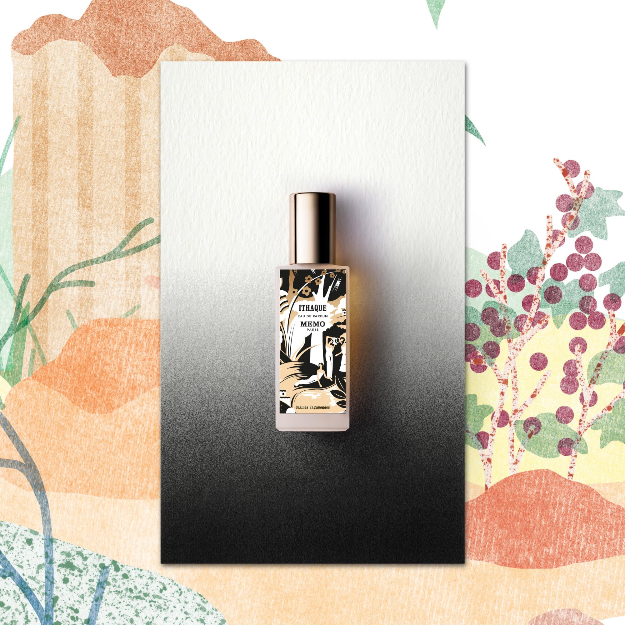 Memo Paris Ithaque bottle closeup highlights cedar and bergamot notes for instant allure.