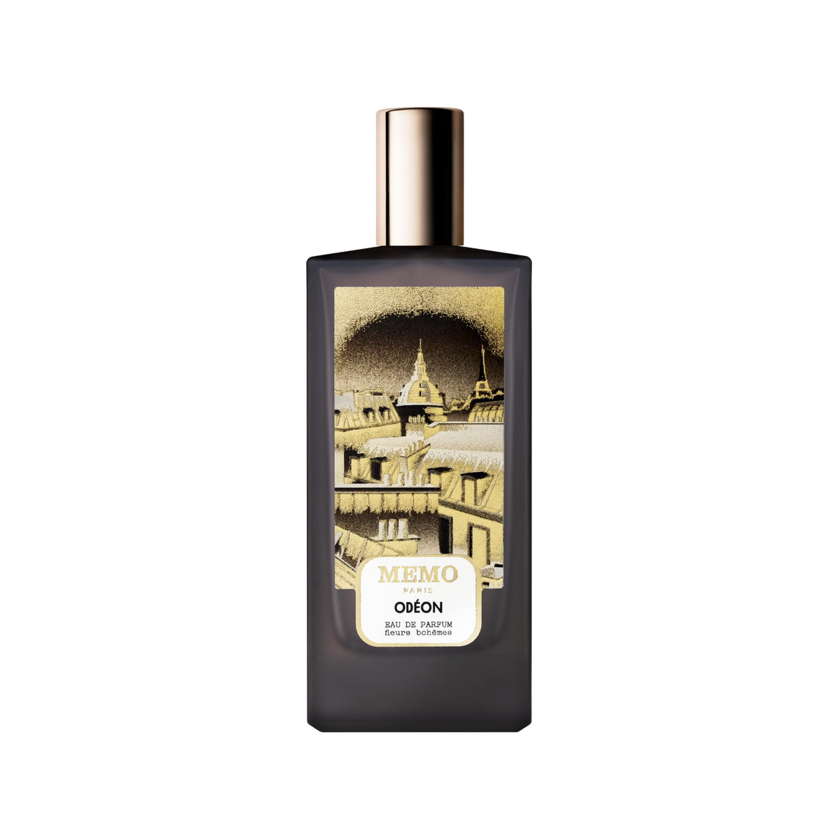 Memo Paris Odeon bottle on vanity exudes evening warmth with rose and amber.