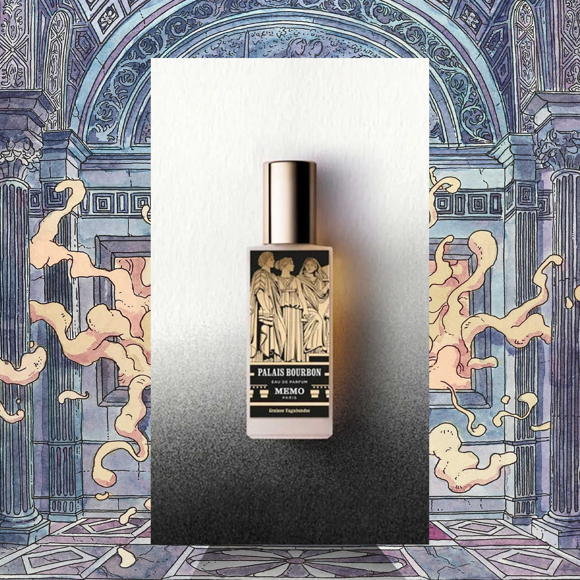 Memo Paris Palais Bourbon bottle cap, premium detail for a sophisticated ritual