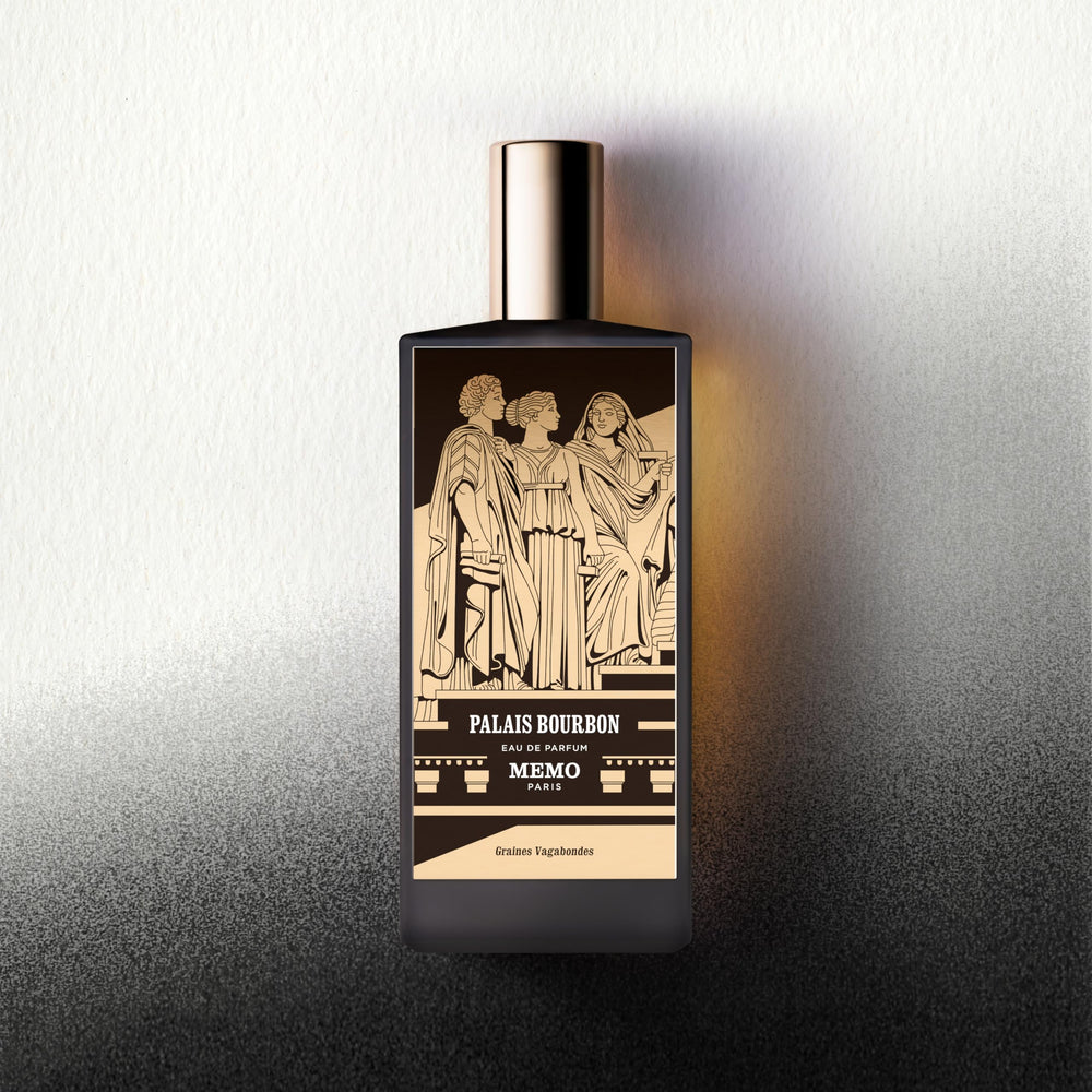 Memo Paris Palais Bourbon flatlay ambiance evoking evening elegance and layered scents