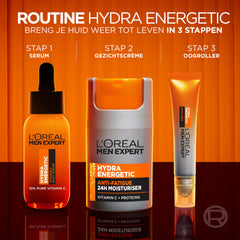 MEN EXPERT Hydra Energetic skin-refresh shows wakeful comfortable complexion