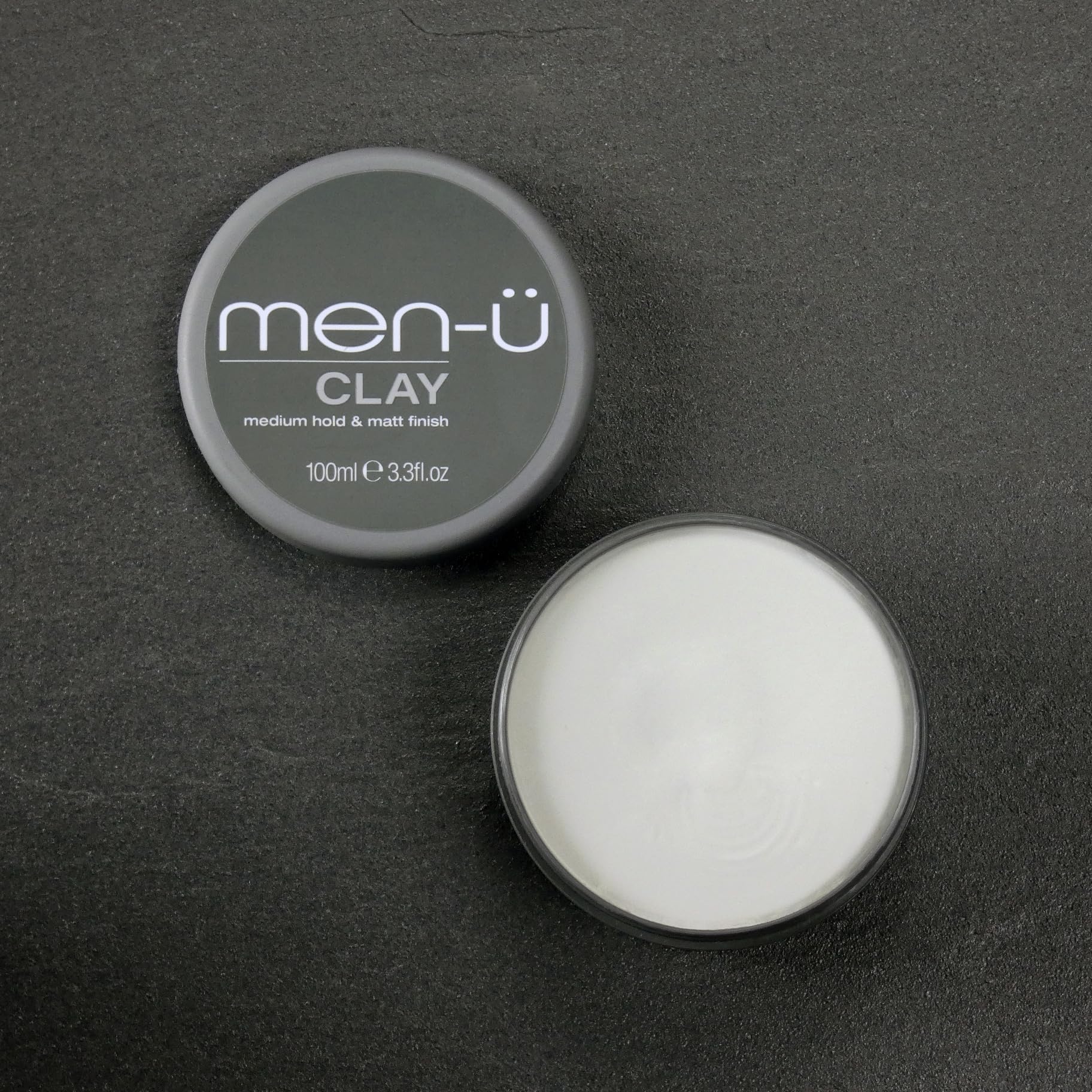 Men-U clay offers medium hold and matte finish for defined, versatile styles