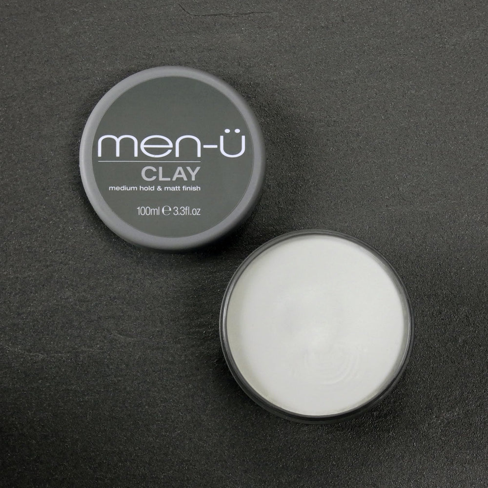 Men-U clay offers medium hold and matte finish for defined, versatile styles